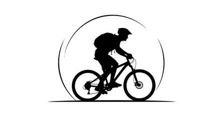 Fototapeta premium Dynamic cyclist silhouette conquering trails with adventure spirit in stylized motion graphics