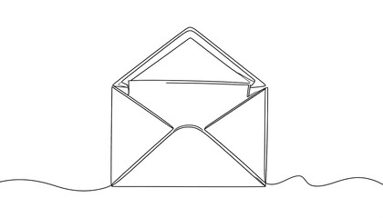 Continuous line drawing of an open envelope