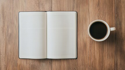 Overhead shot of a financial planning workbook open to a blank page, beginning new goals, 
