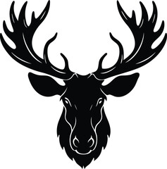 black silhouette of majestic deer head with large antlers and detailed face