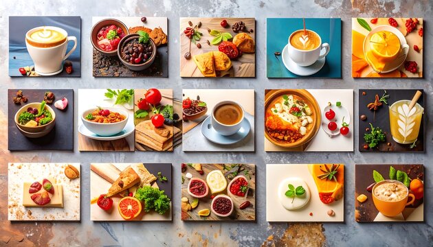Collage of Gourmet Food and Coffee: Artistic Still Life of Delicious Dishes and Beverages
