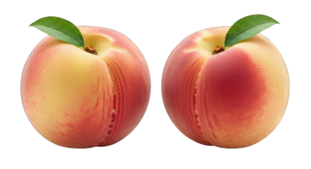 Two Peaches with Green Leaves fruit food isolated on a transparent background