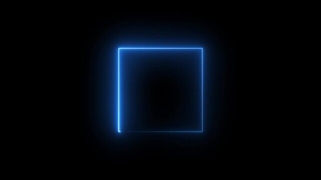 Glowing futuristic neon blue square frame with radiant light effect on dark background for modern digital design, sci-fi art, technology