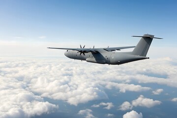 Obraz premium Gray Propeller Airplane Flying Above Fluffy White Clouds