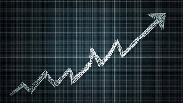 Hand-drawn upward trending graph on a grid background.