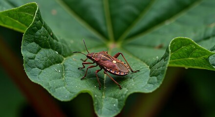 Brown bug on green leaf