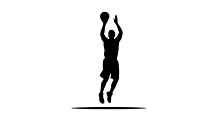 Dynamic basketball player silhouette leaps high for an epic slam dunk shot action
