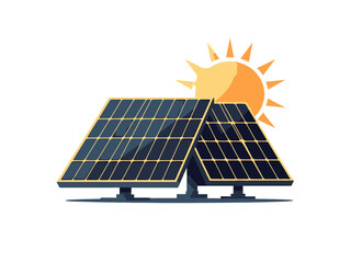 Two Solar Panel Arrays with Bright Sun Icon on transparent Background for Clean Energy Solutions Graphic