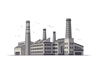 Obraz premium Illustration of a Light Gray Industrial Factory with Tall Chimneys Against a transparent Background