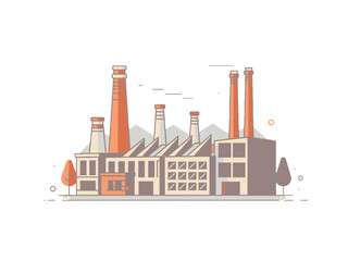 Obraz premium Industrial Factory Complex with Multiple Smokestacks in Flat Design Against a transparent Background