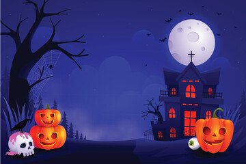 Fototapeta premium Halloween Pumpkin Illustration with Spooky Night Background