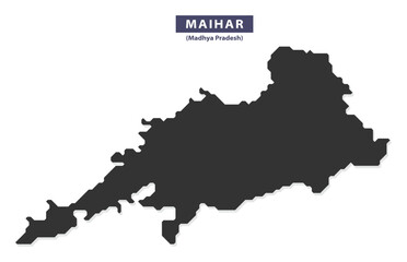 Obraz premium Maihar district map silhouette vector for tourism guides, classroom charts, and geographic infographics, clean black outline isolated on white background
