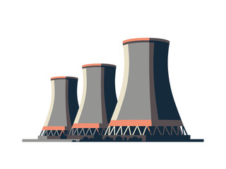 Three Industrial Cooling Towers in Pixel Art Style Against transparent Background