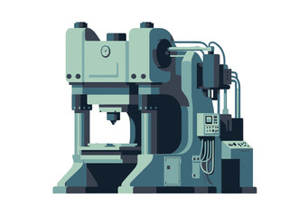 Detailed Mint Green Hydraulic Press Machine Illustration on transparent Background Heavy Industrial Machinery and Automated Systems for Manufacturing Pixel