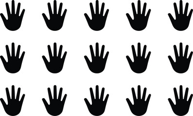 Fototapeta premium A striking pattern of five black hand silhouettes against a clean white background.