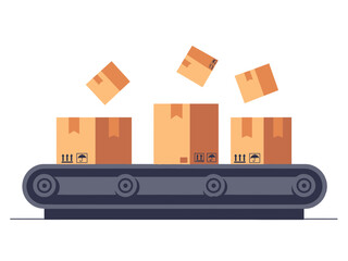 Animated Conveyor Belt with Falling Boxes Against a transparent Background Pixel Style