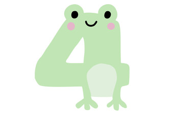 Cute illustration of number 4 designed as a smiling green frog, ideal for kids’ learning materials, nursery art, and playful educational decor.
