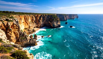 Coastal cliffs and turquoise water