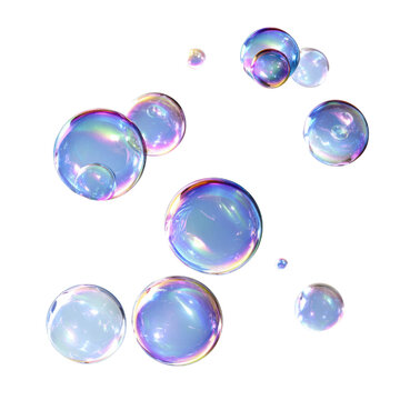 Collection of Iridescent Soap Bubbles Floating Against a Black Background rainbow colors, Isolated On White, Png Transparent, Cut Out