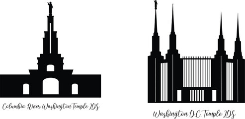 Obraz premium Columbia River, Washington D.C. Temple LDS SVG, Religious Vector illustration, Church silhouette Cricut 