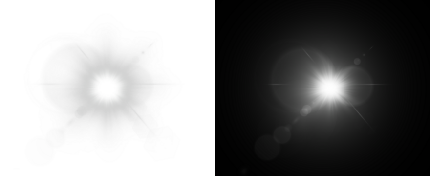 Bright white light flare with starburst effect on dark background, glowing sun flash with lens reflection. PNG illustration, sparkle, magic light