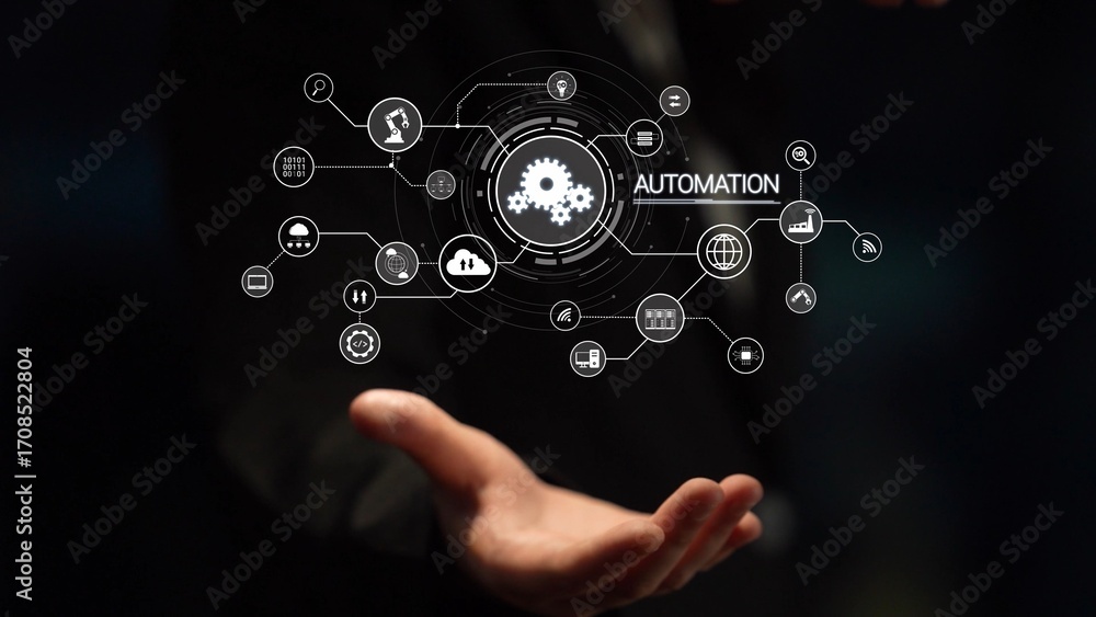 Fototapete modern automation drives workflow efficiency by connecting systems, people, and data. with intellige