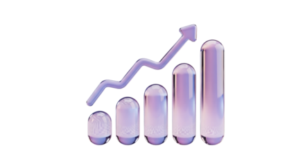 Growth chart with upward trending arrow isolated on a transparent background graph
