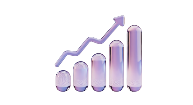 Growth chart with upward trending arrow isolated on a transparent background graph