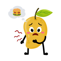 Cute Hand Drawn Hungry Mango Want a Burger With growling stomach