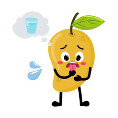 Cute Hand Drawn Thirsty Mango Sweating Thinking about water