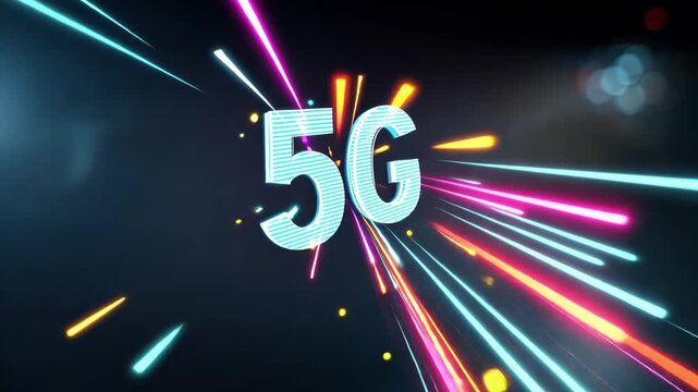 5G Network: An eye-catching visual showcasing the future of connectivity, with the prominent '5G' logo encircled by vibrant, dynamic streams of data