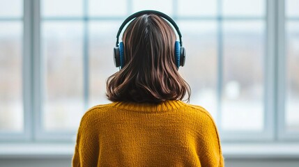 Person listening to a financial podcast on headphones, learning on the go, audio education 