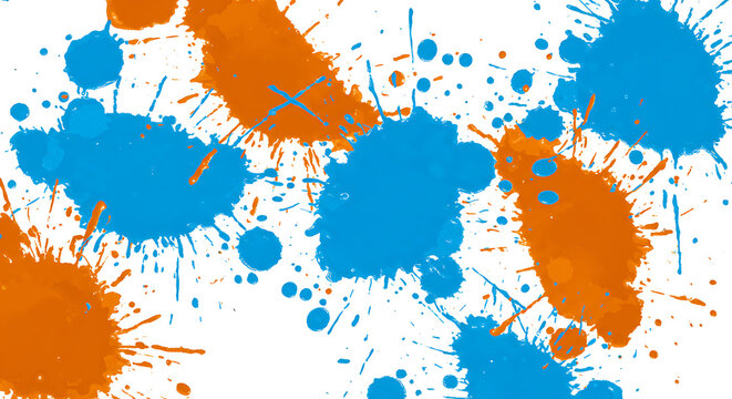 A seamless pattern of abstract paint splatters in blue and orange on a white background - Powered by Adobe