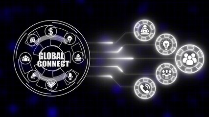 Global Connect Digital Network Technology Business Icons Financial Growth Idea Exchange Communication Partnership Teamwork Data Transfer Futuristic Interface - Powered by Adobe