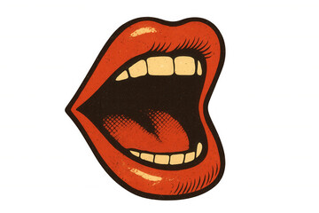 Naklejka premium Vintage graphic depicting woman yelling, red lips revealing emotion against transparent backdrop, symbolizing vocal communication