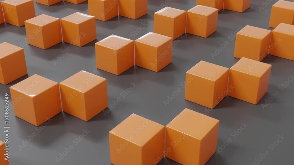 Wall mural rotating blue 3d cubes forming endless loop on dark gray surface generate surreal abstract backgroun