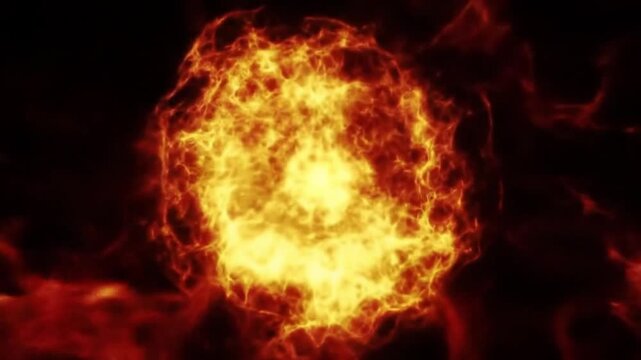 A vibrant, glowing orange and yellow fireball or plasma sphere against a dark, fiery background, depicting intense heat and energy.