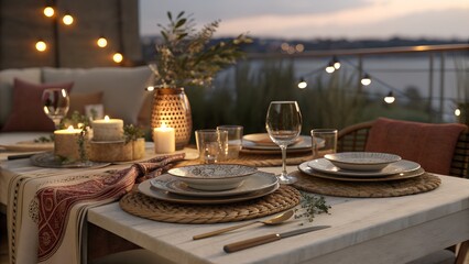 “3D Abstract Dinner Setup with Cozy Tones”