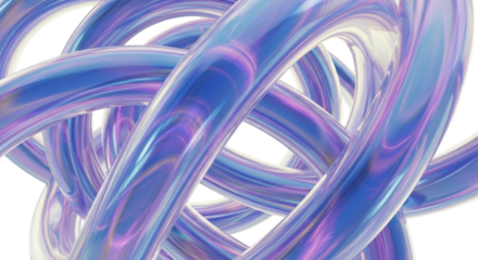 Iridescent Tubular Forms Intertwined isolated on a transparent background abstract smooth