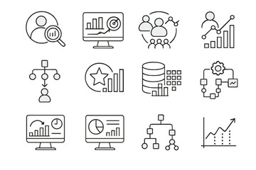 Data-Driven Marketing Icons. Line style icons of data-driven marketing: audience insights, campaign analytics, segment behavior,
