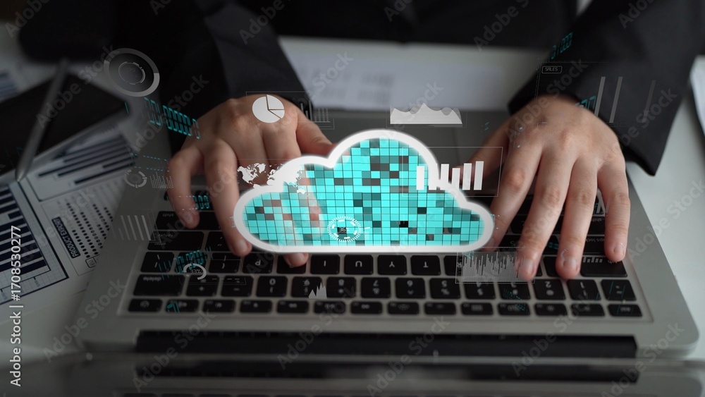 Poster cloud computing, cloud strategy, and cloud technology transforming digital infrastructure with scala