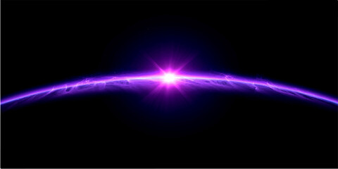 Bright aurora glow and purple lights flash in the dark space backdrop, creating a beautiful looping motion art design