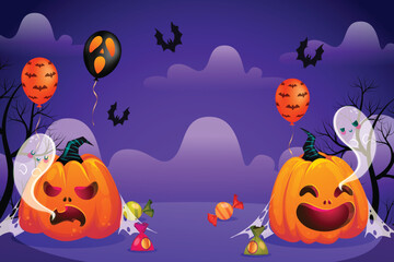 Halloween Pumpkin Illustration with Spooky Night Background