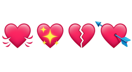 Pink hearts with different embellishments isolated on a transparent background love broken