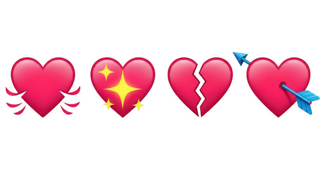 Pink hearts with different embellishments isolated on a transparent background love broken - Powered by Adobe