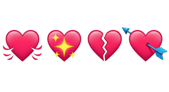 Pink hearts with different embellishments isolated on a transparent background love broken - Powered by Adobe