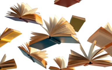 - Colorful Flying Books with Pages Fluttering in the Air
