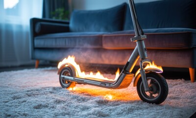 Electric scooter on fire in living room