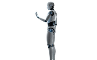 - Futuristic AI Robot with Holographic Interface and Glowing Blue Lights