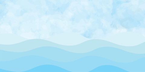 Abstract blue ocean waves background with soft gradients and layered waves. Perfect for summer, travel, or marine-themed design projects.	
